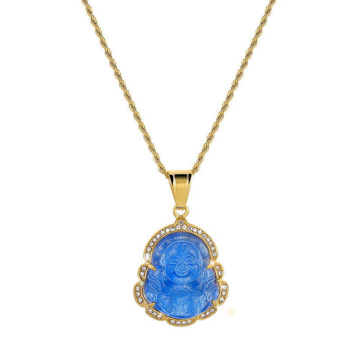 Buddha Stones18K ゴールドフィルド 笑う仏陀 翡翠 幸運のネックレスチェーンペンダント - 青 - image 15