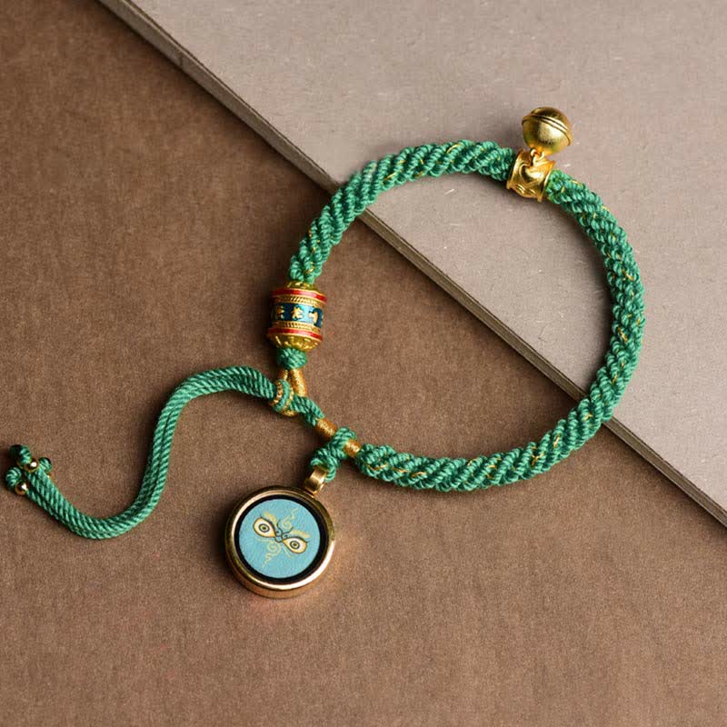 Buddha Stonesチベット五大富豪タンカ 幸運の祈りの輪 ベル 編み紐ブレスレット
