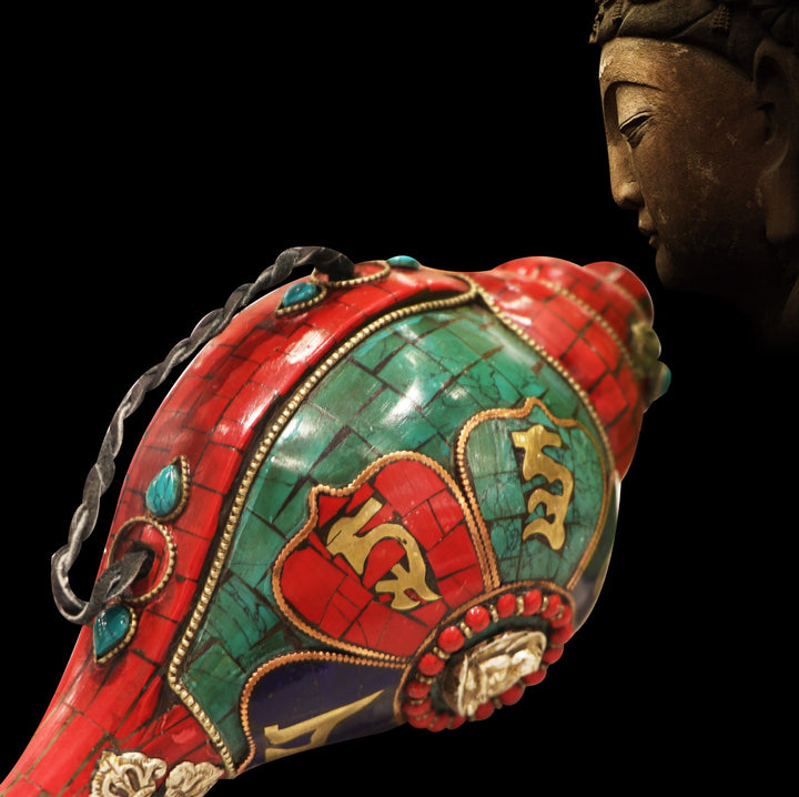 チベットの手作りシャンカオーム・マニ・パドメ・フム仏法螺貝幸運の装飾 - image 3