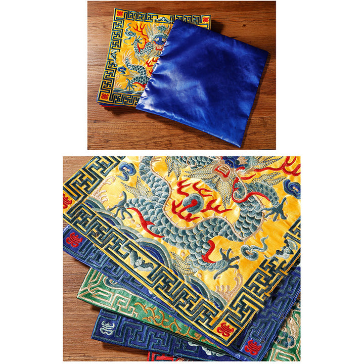 Buddha Stones鳳凰 龍 麒麟 刺繍 カップマットパッド ティーカップコースター スクエア カンフーティーマット