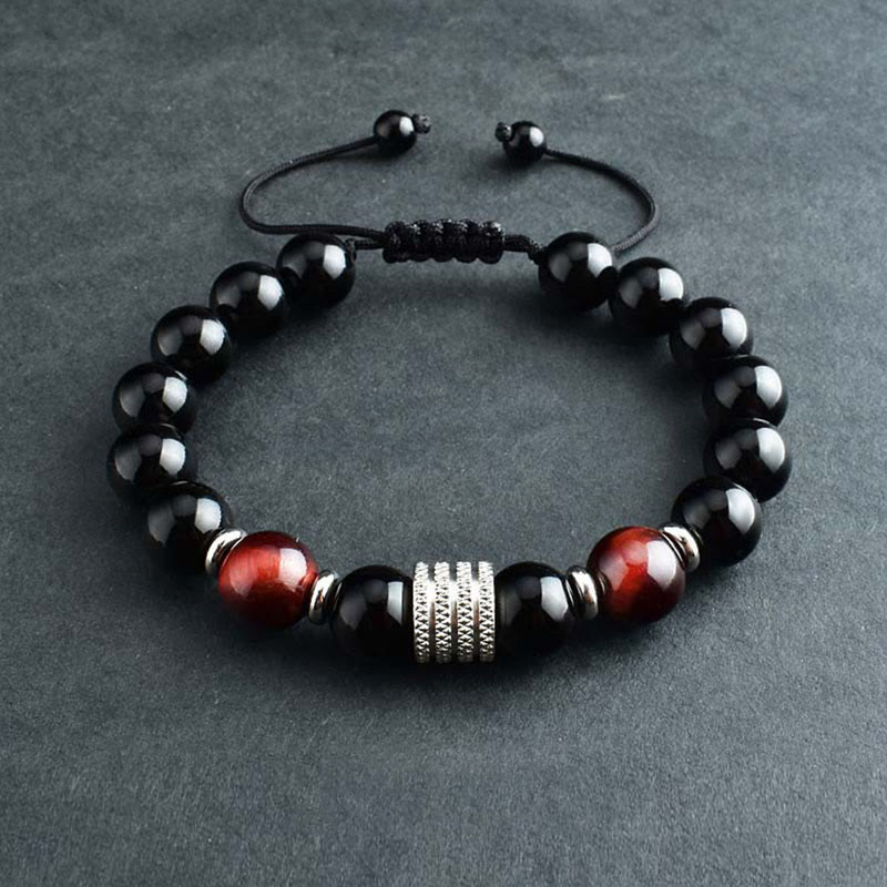 Buddha Stones天然黒曜石 タイガーアイ 強さと充実感のブレスレット
