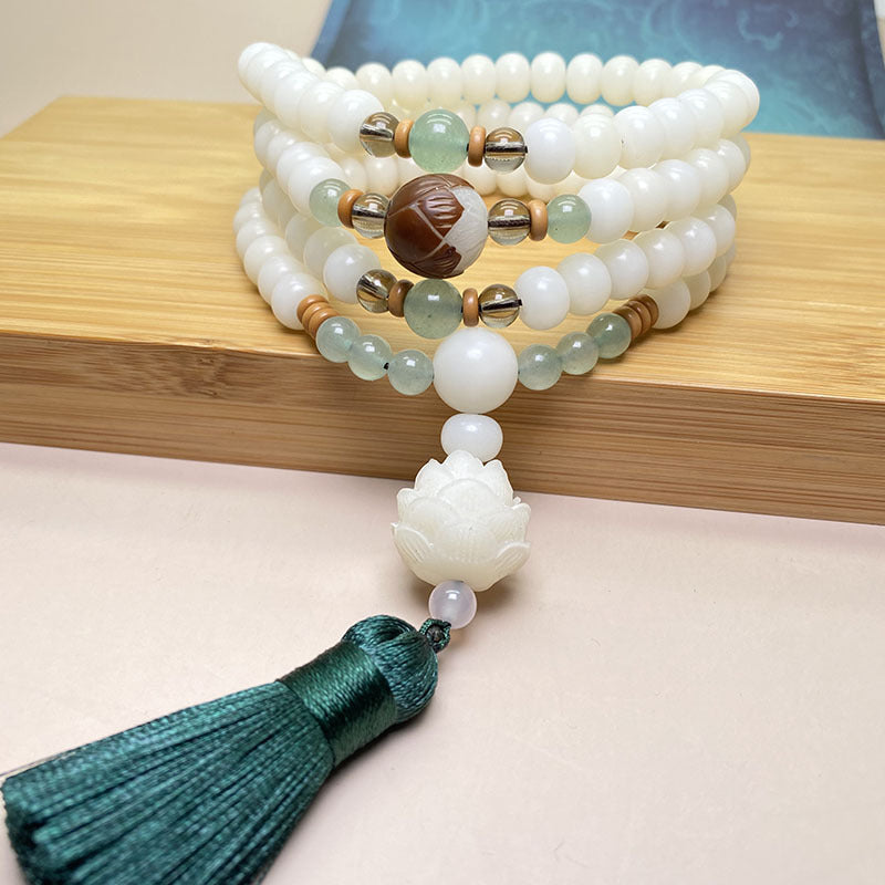 Buddha Stonesホワイト 菩提樹Mala108個 守護ブレスレット