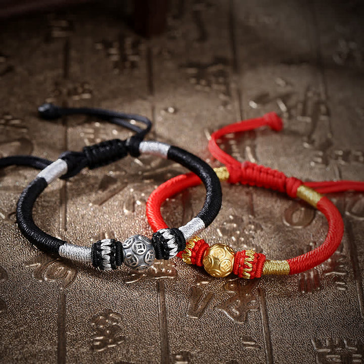 Buddha Stones999 スターリングシルバー ラウンド銅貨 守護 幸運 ビーズ ストリングブレスレット