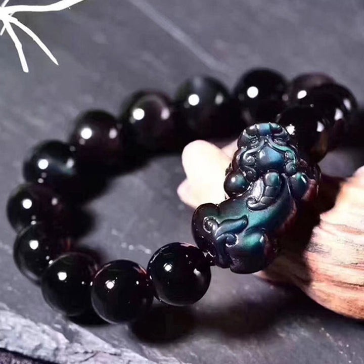 Buddha Stones風水貔貅レインボーオブシディアン幸運ブレスレット