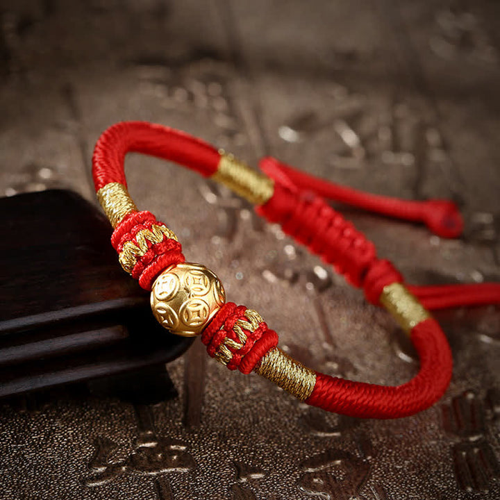 Buddha Stones999 スターリングシルバー ラウンド銅貨 守護 幸運 ビーズ ストリングブレスレット