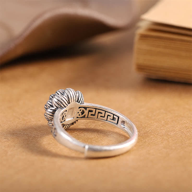 Buddha Stones 925スターリングシルバー ロータスレッドアゲート 自信の祝福リング