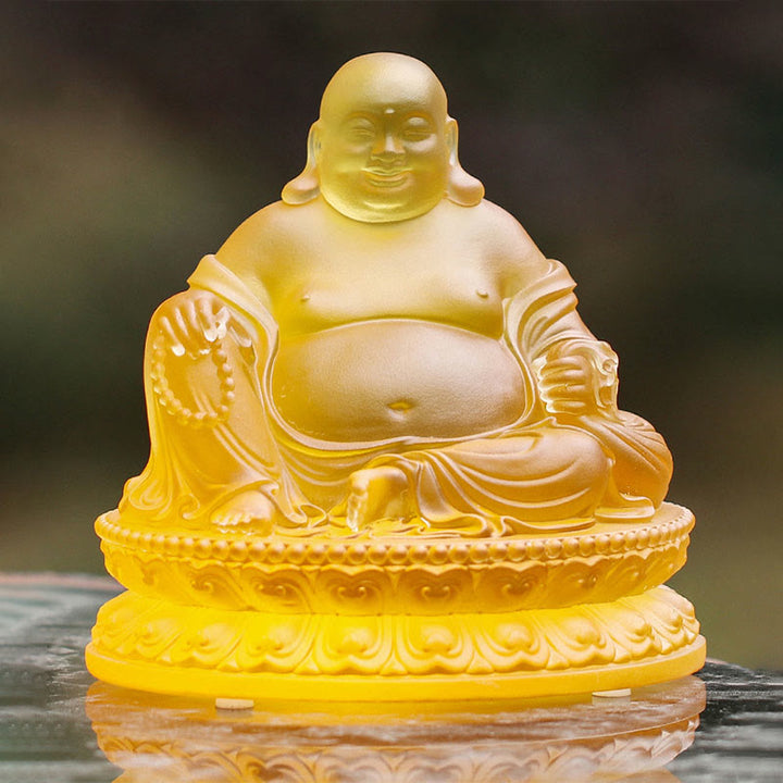 Buddha Stones手作り 笑う仏像 琉璃水晶 芸術品 富の像 家の装飾 - image 7