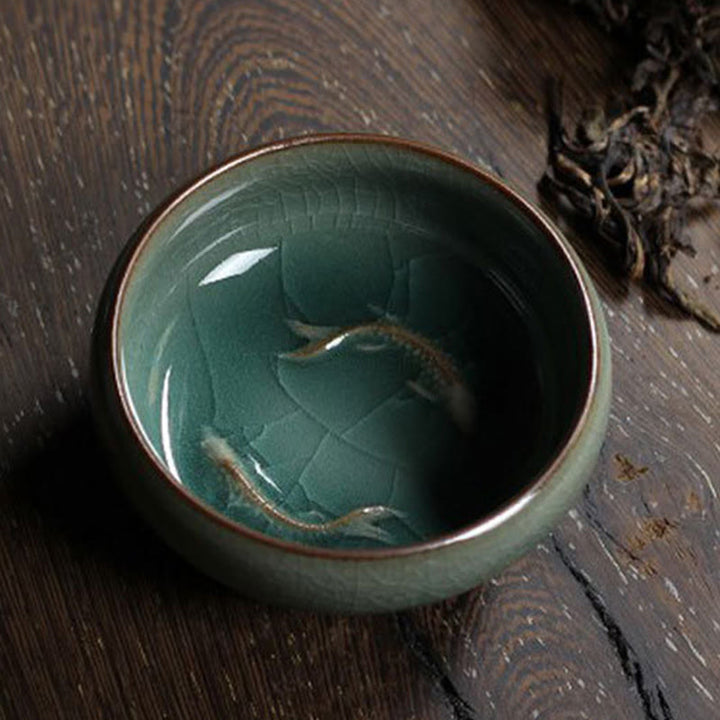 Buddha Stonesカラフルな鯉の陶器ティーカップ カンフーティーカップボウル