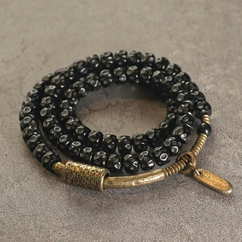 Buddha Stonesレトロココナッツシェル銅製ハピネストリプルラップブレスレット