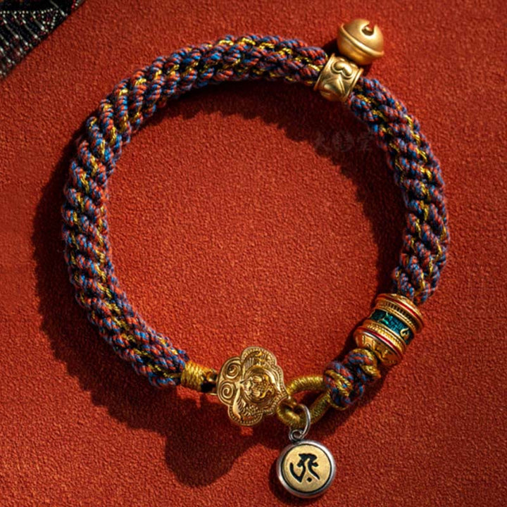 Buddha Stones925 スターリングシルバー十二支誕生仏オーム・マニ・パドメ・フム幸運の鐘 編み込みストリングブレスレット