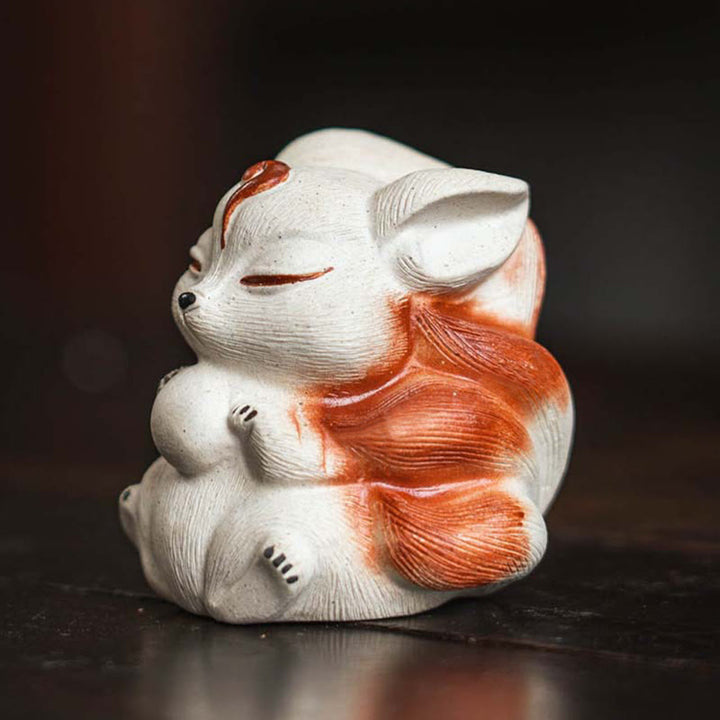 Buddha Stonesミニ九尾狐紫粘土幸運デスク装飾