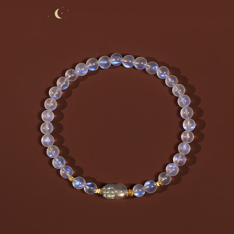 Buddha Stones 925スターリングシルバー ゴールドメッキ 天然ムーンストーン 貔貅ヒーリングブレスレット