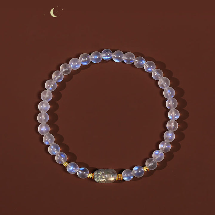 Buddha Stones 925スターリングシルバー ゴールドメッキ 天然ムーンストーン 貔貅ヒーリングブレスレット