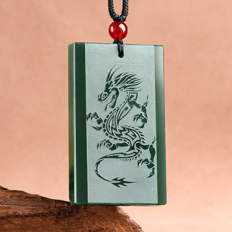 Buddha Stones和田翡翠 龍彫り 成功のネックレスペンダント - 和田青玉（成就♥癒し） - image 1