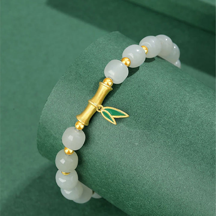 Buddha Stones925スターリングシルバー和田白翡翠竹製幸運ブレスレット