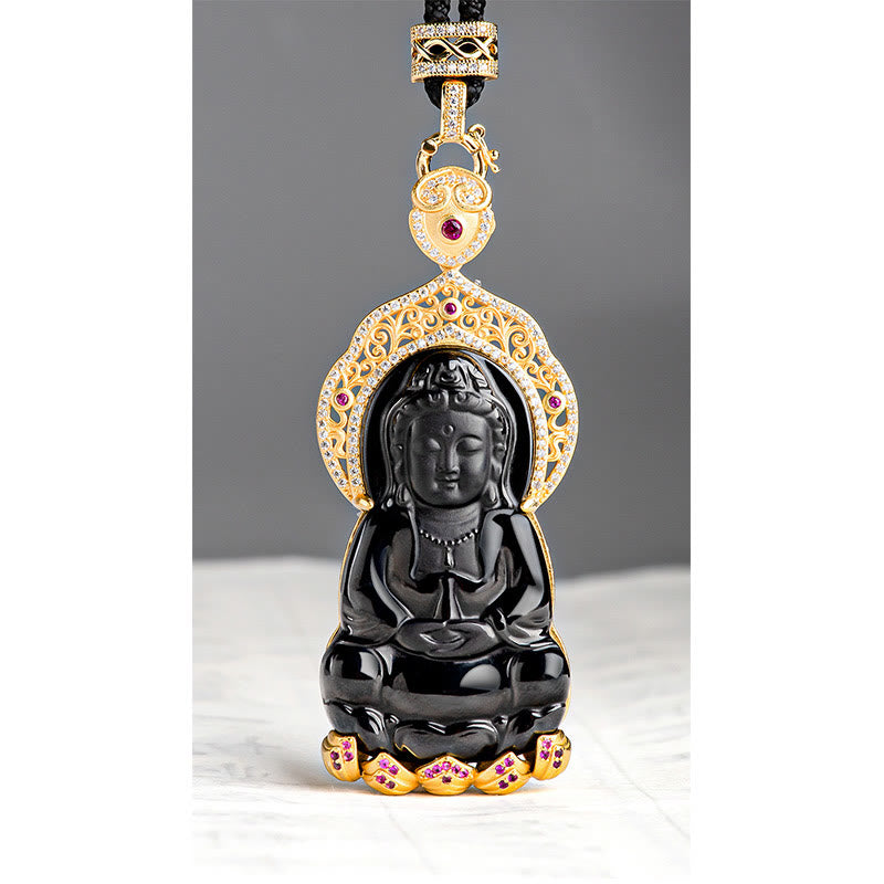 Buddha Stones925スターリングシルバー 天然黒翡翠 観音菩薩 富のネックレスペンダント - image 8