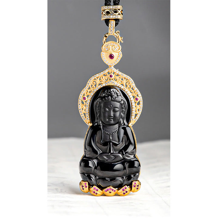 Buddha Stones925スターリングシルバー 天然黒翡翠 観音菩薩 富のネックレスペンダント - image 8