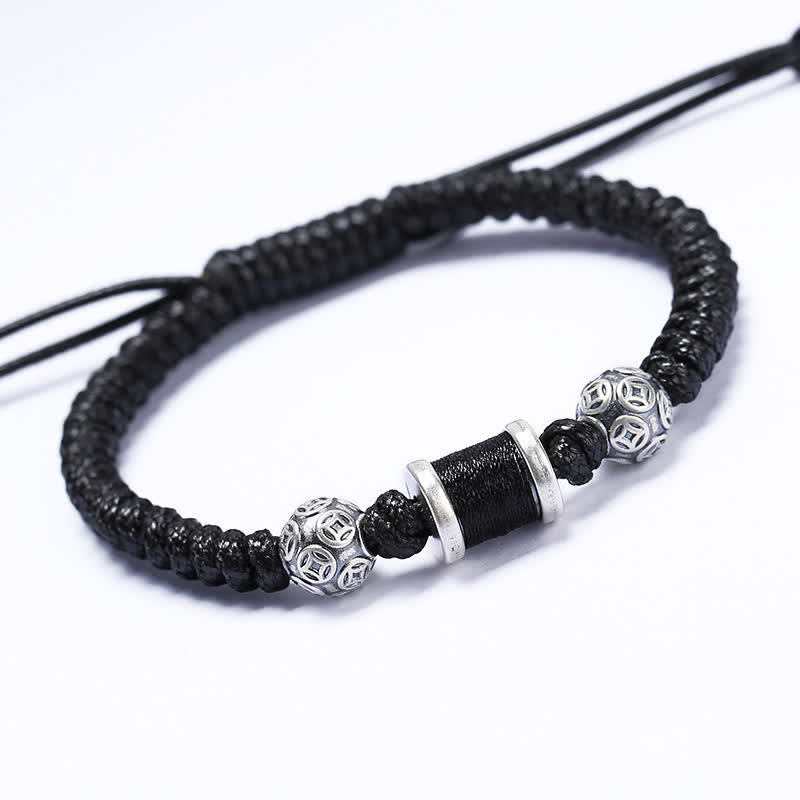 Buddha Stones999 スターリングシルバー 銅コインビーズ 銅バランス編み紐ブレスレット