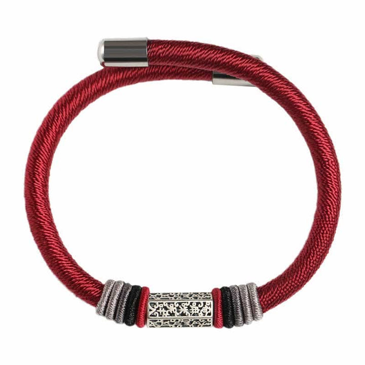 Buddha Stones925スターリングシルバーオーム・マニ・パドメ・フム平和の赤紐ブレスレット