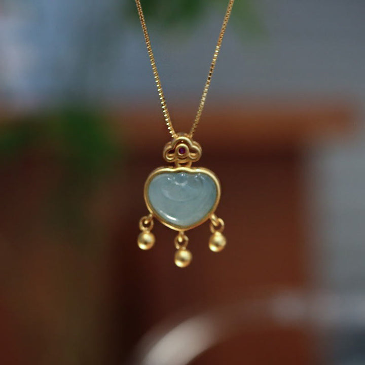 Buddha Stones 925スターリングシルバー 天然翡翠カルセドニー 幸運の鍵 ネックレス ペンダント バングル ブレスレット