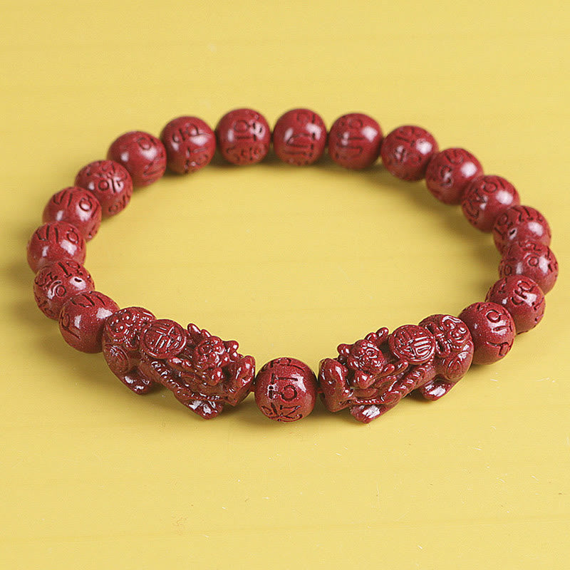 Buddha Stones天然 ダブル 貔貅 辰砂オーム・マニ・パドメ・フム富と幸運のビーズブレスレット