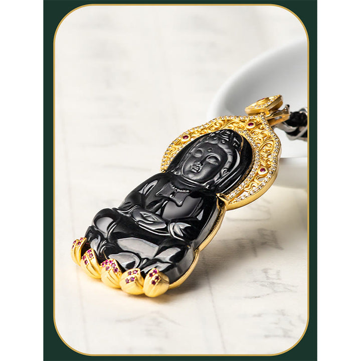 Buddha Stones925スターリングシルバー 天然黒翡翠 観音菩薩 富のネックレスペンダント - image 7