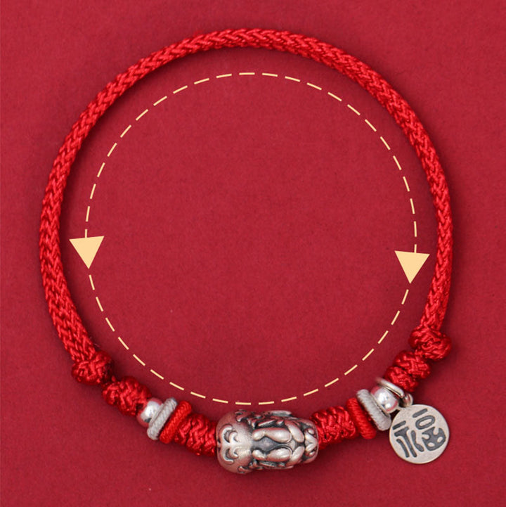 Buddha Stones925 スターリングシルバー 貔貅 キャラクター 富と幸運 ハンドメイド 編み込みブレスレット