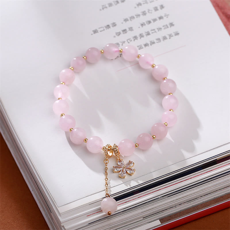 天然ピンククリスタルの梅の花のラブブレスレット