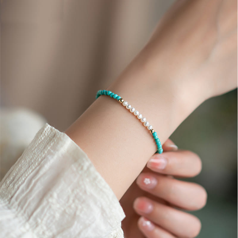 Buddha Stones 925スターリングシルバー 天然ターコイズパールビーズブレスレット