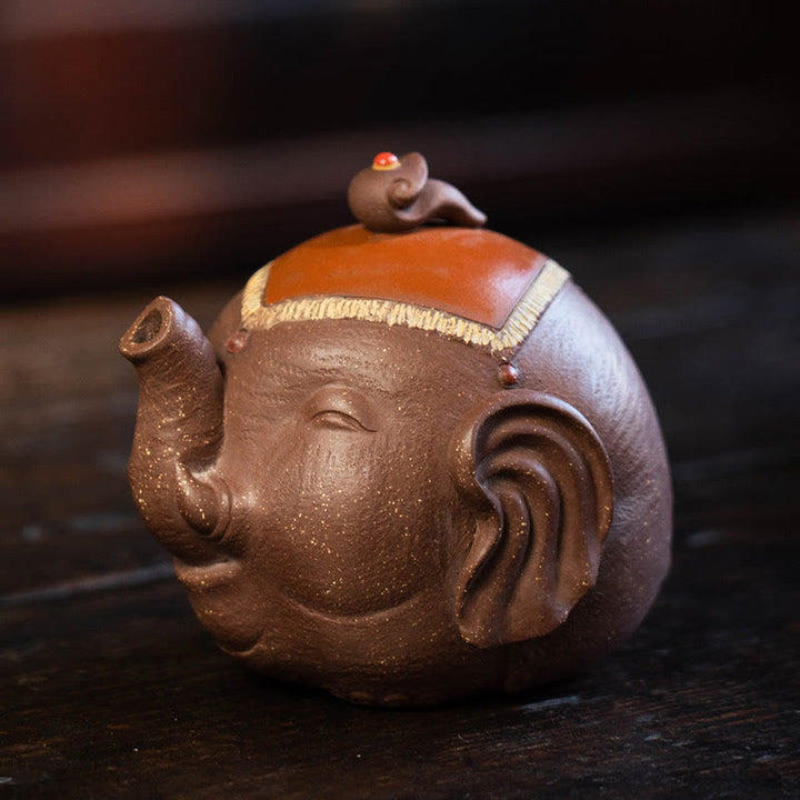 Buddha Stonesかわいい象 縁起の良い雲 紫粘土 陶器 ティーポット