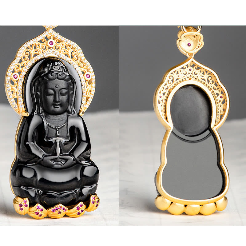 Buddha Stones925スターリングシルバー 天然黒翡翠 観音菩薩 富のネックレスペンダント - image 5