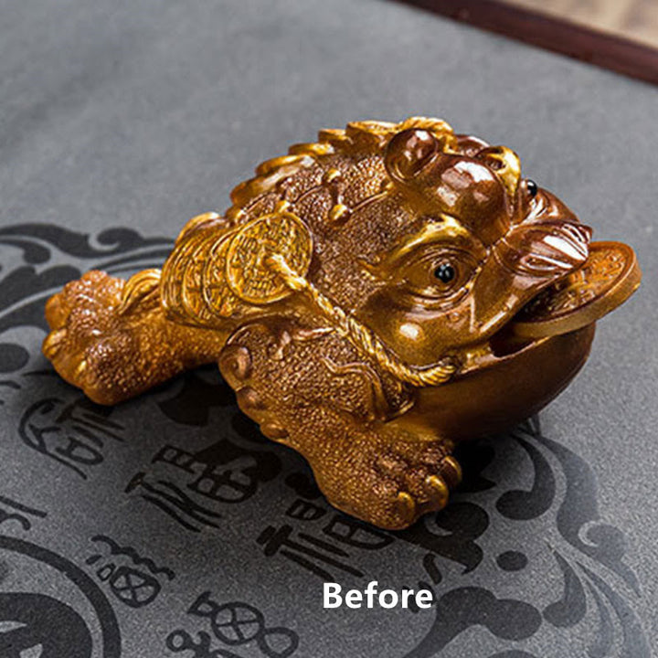 Buddha Stones色が変わる風水 富と幸運のカエル 銅貨 ティーペット 樹脂製置物 装飾