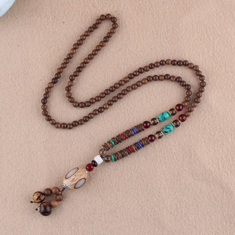Buddha Stonesチベット ウェンジウッド 菩提樹 シードアゲート 象の守護ネックレス ペンダント