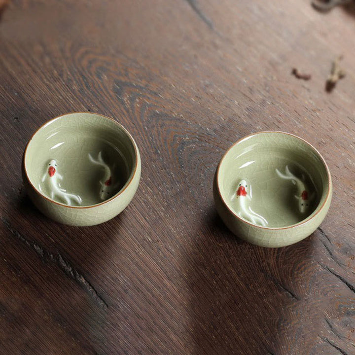 Buddha Stonesカラフルな鯉の陶器ティーカップ カンフーティーカップボウル