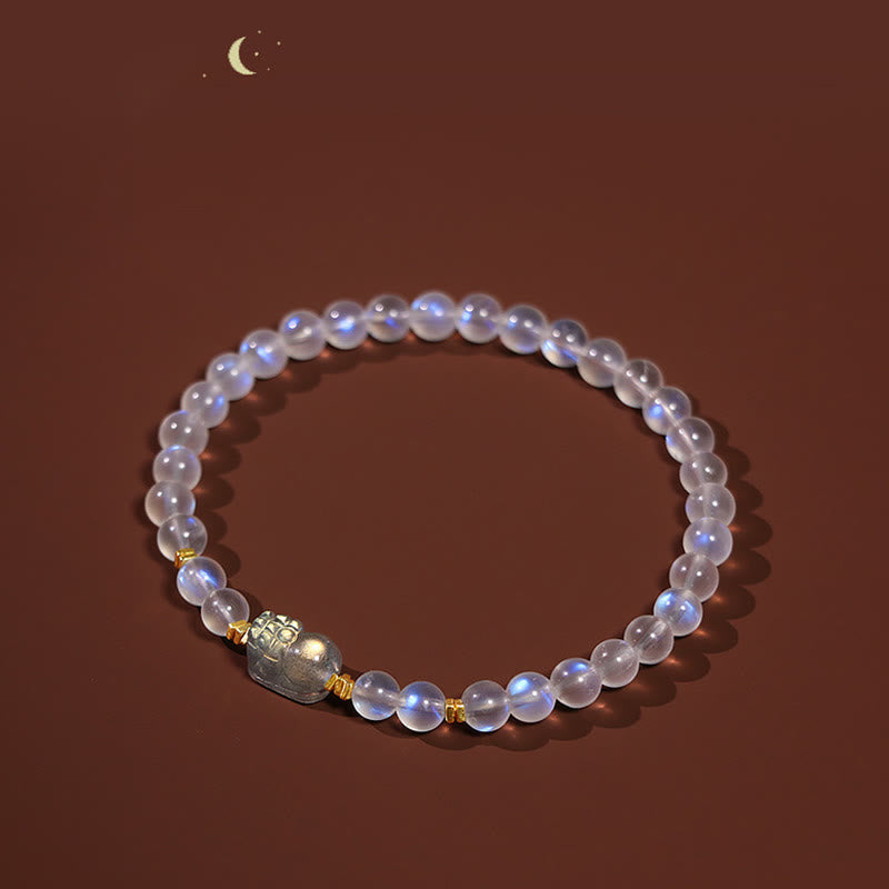 Buddha Stones 925スターリングシルバー ゴールドメッキ 天然ムーンストーン 貔貅ヒーリングブレスレット