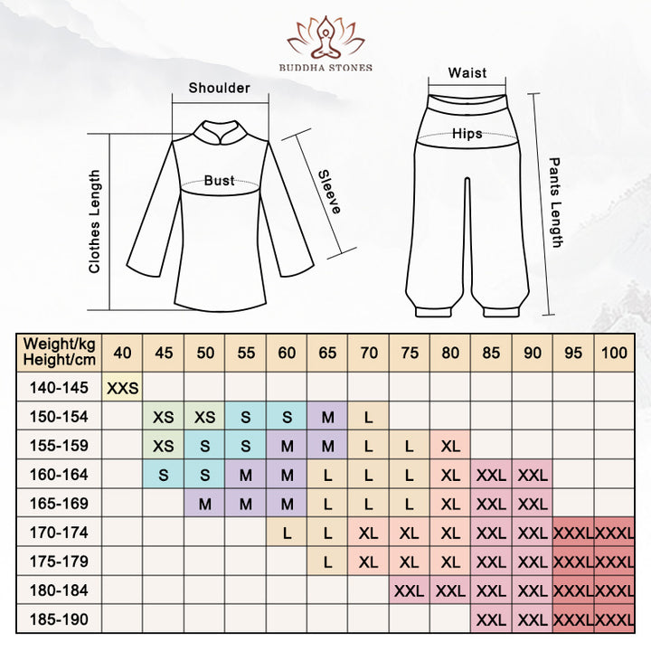 Buddha Stonesシンプルな柄 瞑想 祈り スピリチュアル 禅 太極拳 気功 練習 ユニセックス 服セット