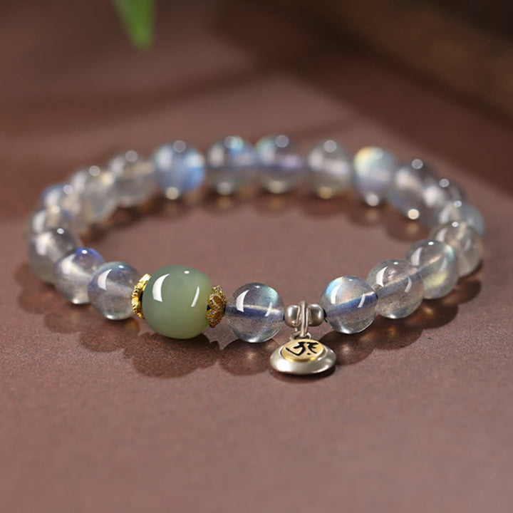 Buddha Stones中国の十二支 出生仏 925 スターリングシルバー 天然ムーンストーン 和田翡翠 ポジティブブレスレット