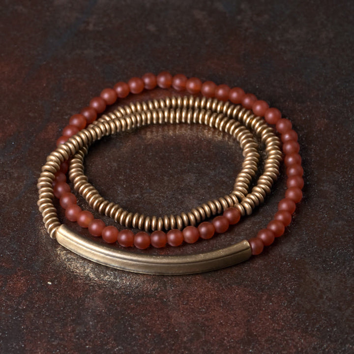Buddha Stonesチベット瑪瑙石 銅製 守護 トリプルラップブレスレット