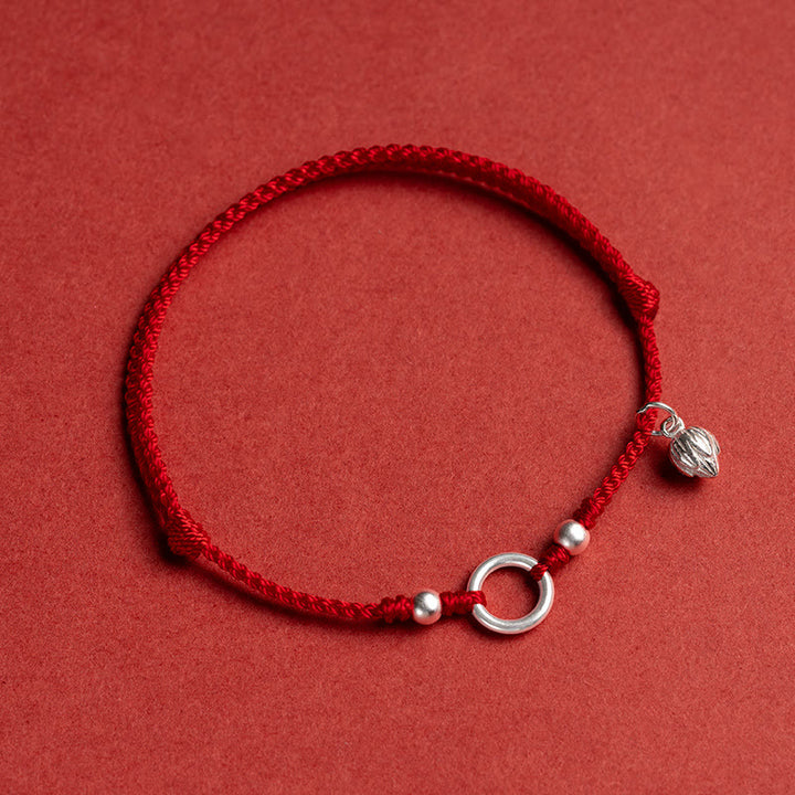 Buddha Stones925 スターリングシルバー 幸運 幸運 平和 喜び 蓮 平和バックル レッドストリングブレスレット