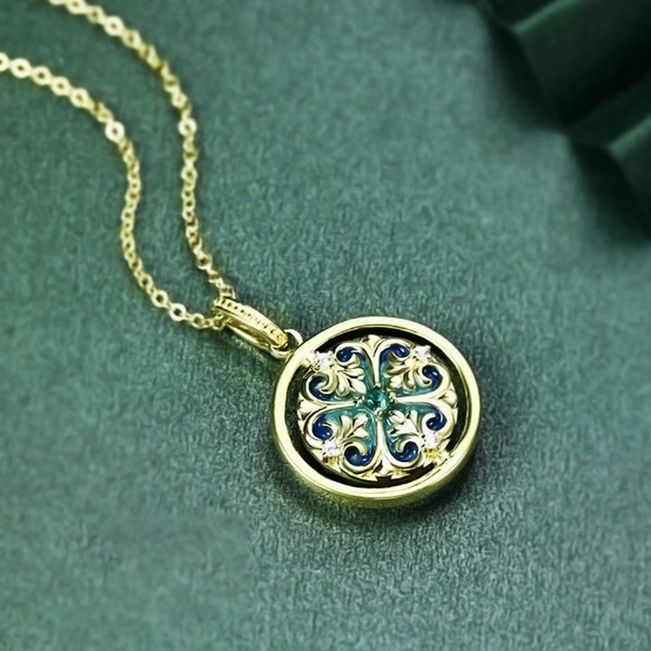 Buddha Stones925スターリングシルバー 蓮の花 フローラルジルコン 悟り 回転式ネックレスペンダント
