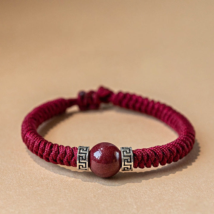 Buddha Stones 925スターリングシルバー 天然辰砂ビーズ 落ち着いたハンドメイド編み紐ブレスレット