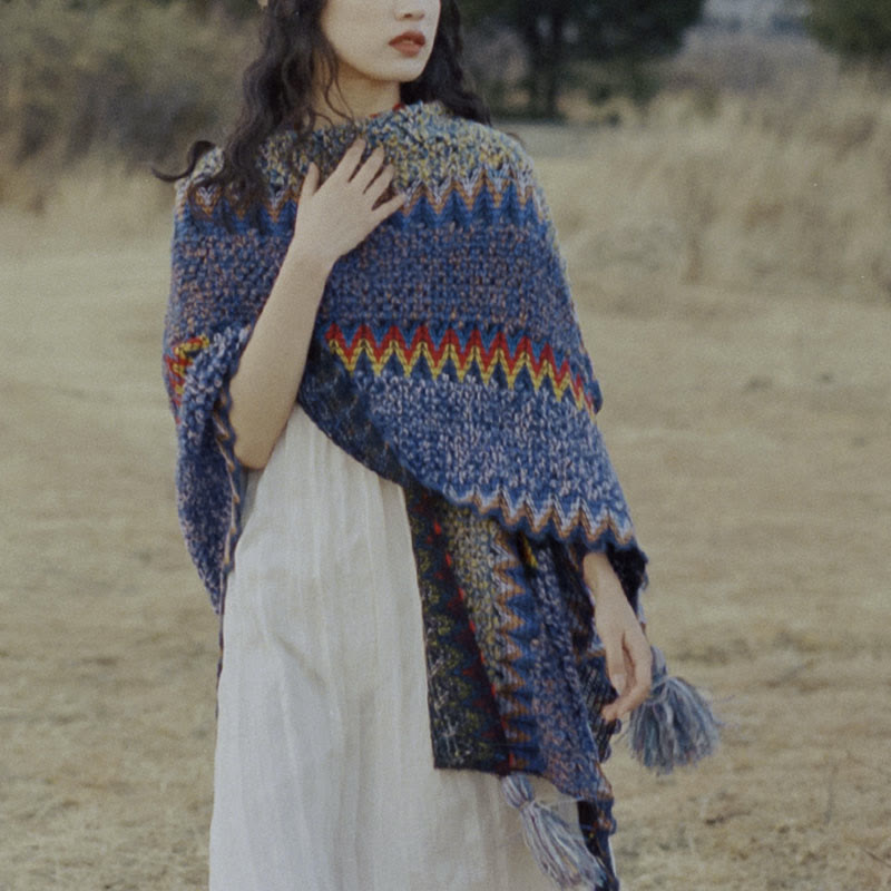 Buddha Stonesチベットショール 柔らかく暖かいニットマント 冬用チベットタッセルスカーフ - image 11