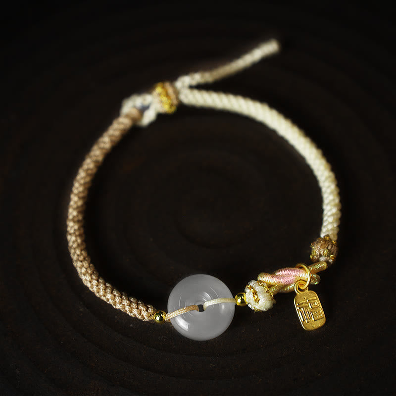 Buddha Stonesハンドメイド ホワイトアゲート 平和バックル 幸運 幸福 保護 織り紐 ブレスレット