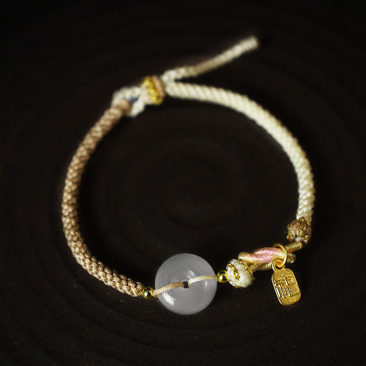 Buddha Stonesハンドメイド ホワイトアゲート 平和バックル 幸運 幸福 保護 織り紐 ブレスレット