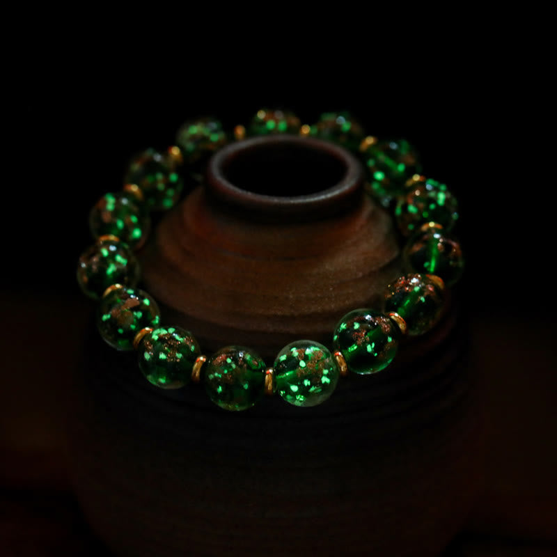 Buddha Stones金呑み獣ファミリーチャーム 光る蛍光Liuliガラスビーズ 成功ブレスレット