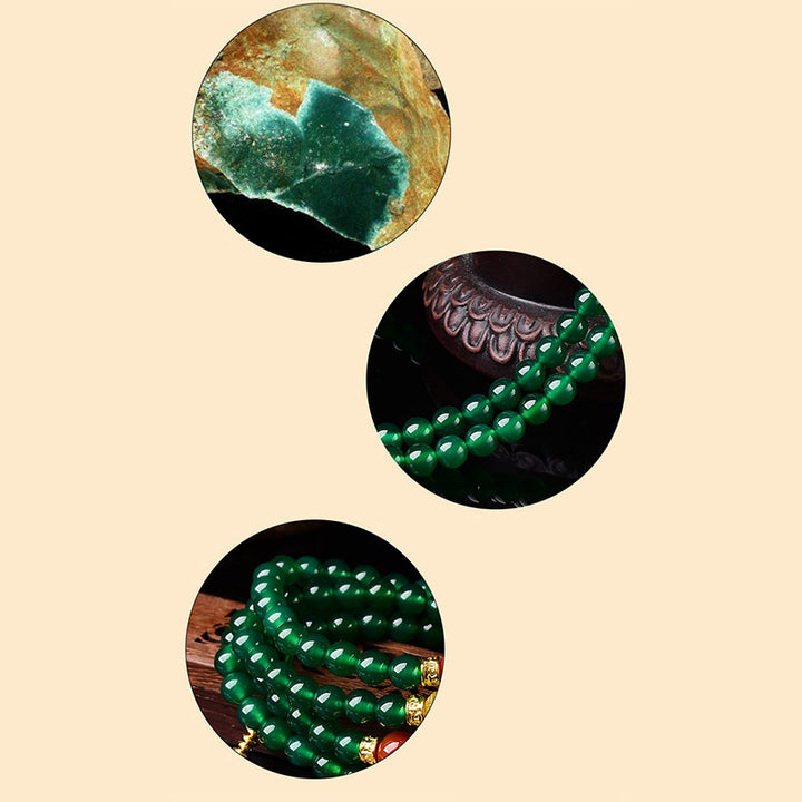 Buddha Stones108個入り 天然グリーン瑪瑙 成功のブレスレットMala