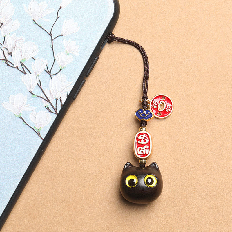 Buddha Stones黒檀 招き猫 縁起の良い雲 平和 キーホルダー 携帯電話 吊り下げ装飾
