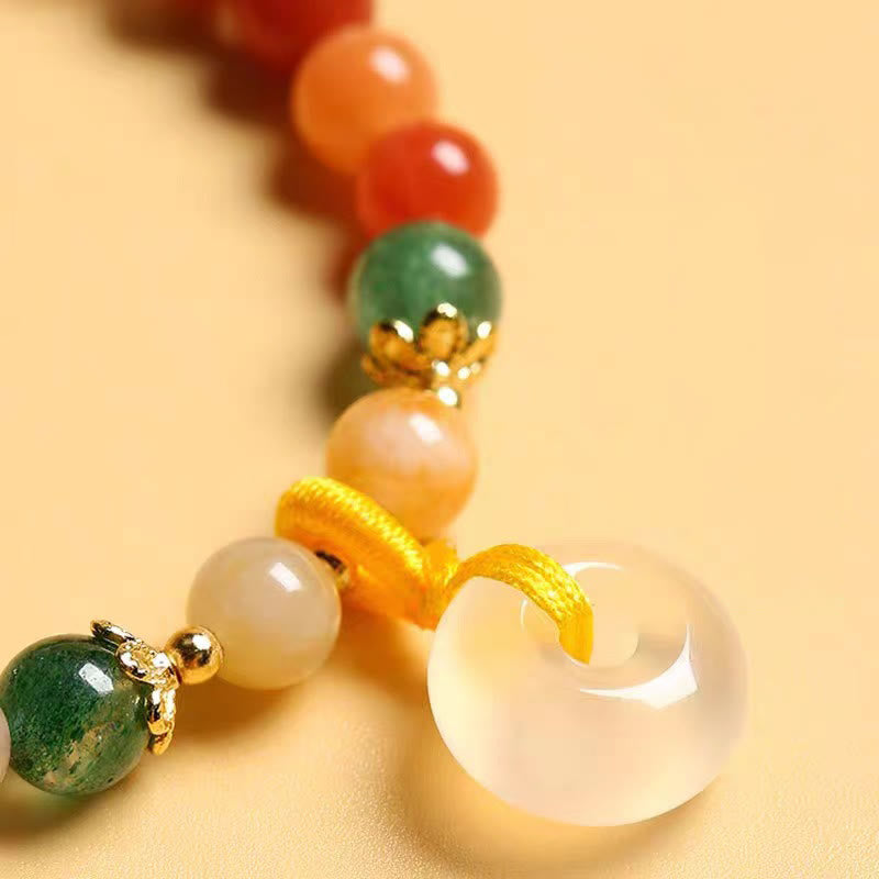 Buddha Stones14K ゴールドメッキ カラフル ゴールデン シルク 翡翠 平和バックル 富のブレスレット
