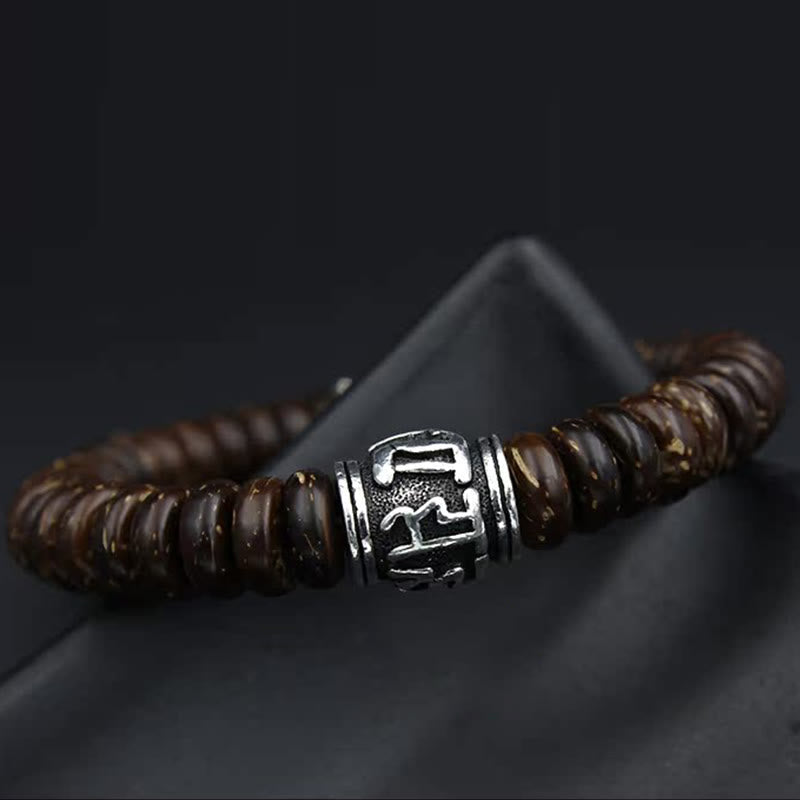 Buddha Stones天然チベットココナッツシェルオーム・マニ・パドメ・フム幸運を呼ぶブレスレット