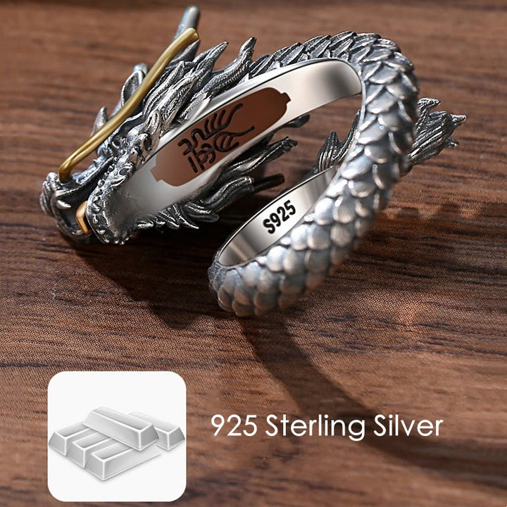 Buddha Stones925 スターリングシルバー ヴィンテージ ドラゴンデザイン 保護 強度 調節可能 リング